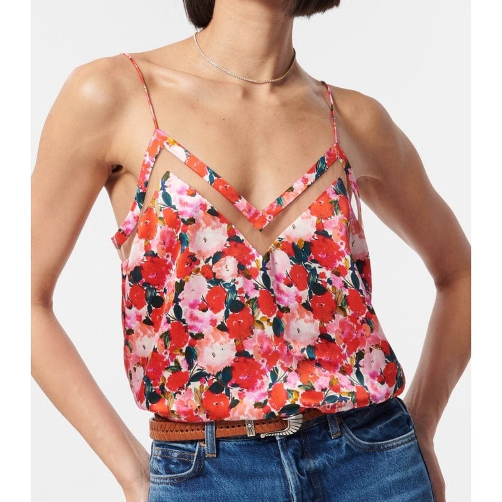 NEW CAMI NYC Kaira Camisole Tank Top Hyper Blossom 100% Silk Womens Size S